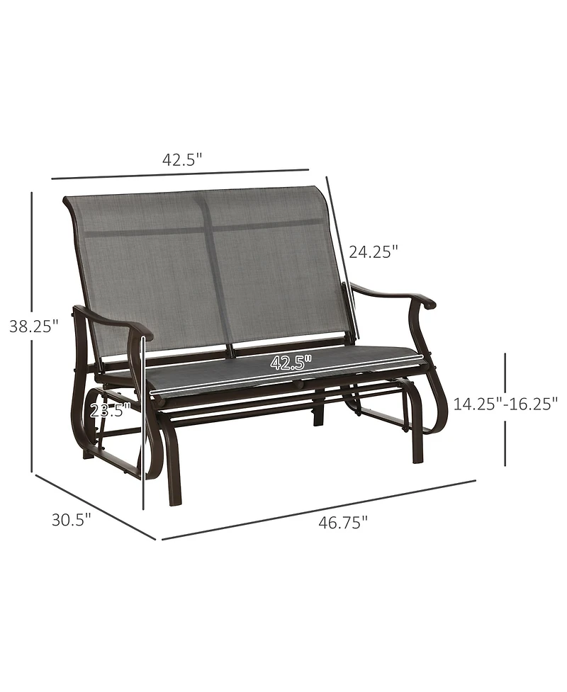 Outsunny 2-Person Outdoor Glider Bench，Patio Glider Loveseat Chair with Powder Coated Steel Frame，2 Seats Porch Rocking Glider for Backy