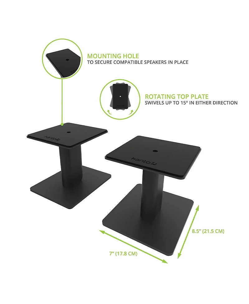 Kanto SP6HD 6" Universal Desktop Speaker Stands with Rotating Top Plates and Cable Management - Pair