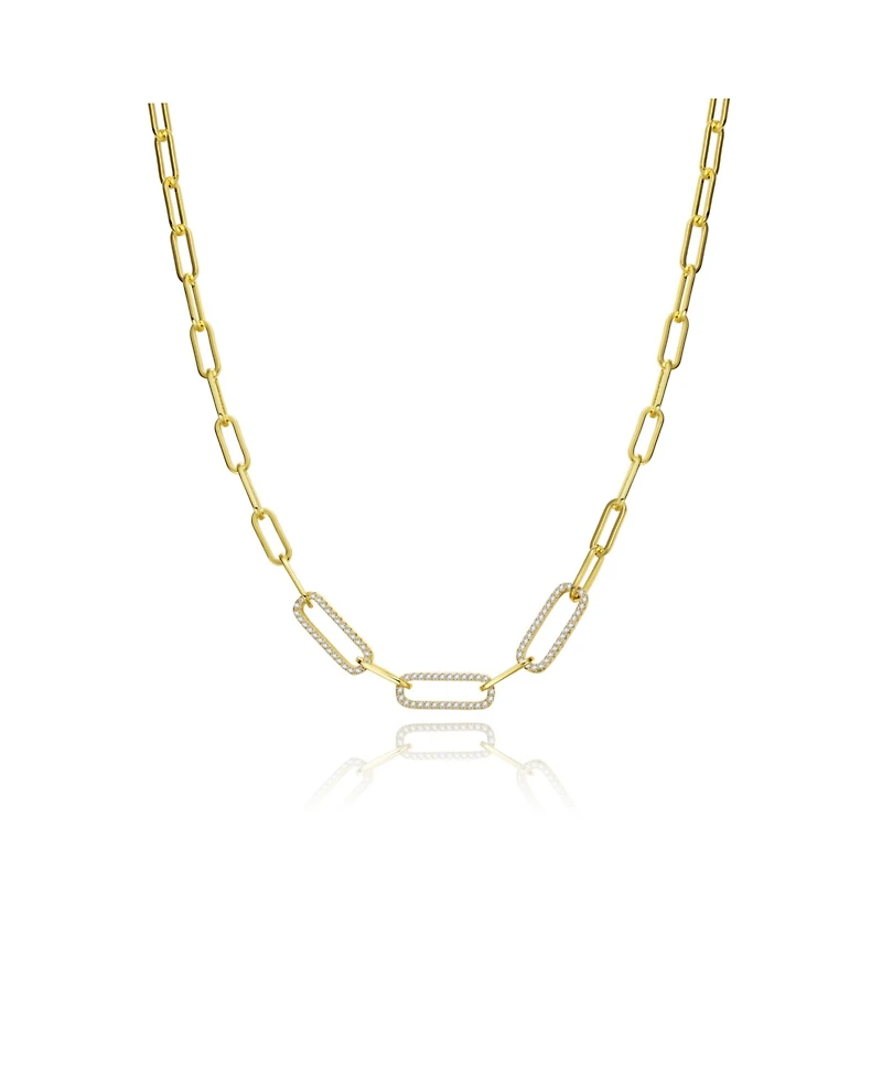 GiGiGirl Teens/Young Adults 14k Yellow Gold Plated With Cubic Zirconia Elongated Cable Link Chain Necklace