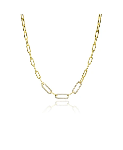 GiGiGirl Teens/Young Adults 14k Yellow Gold Plated With Cubic Zirconia Elongated Cable Link Chain Necklace