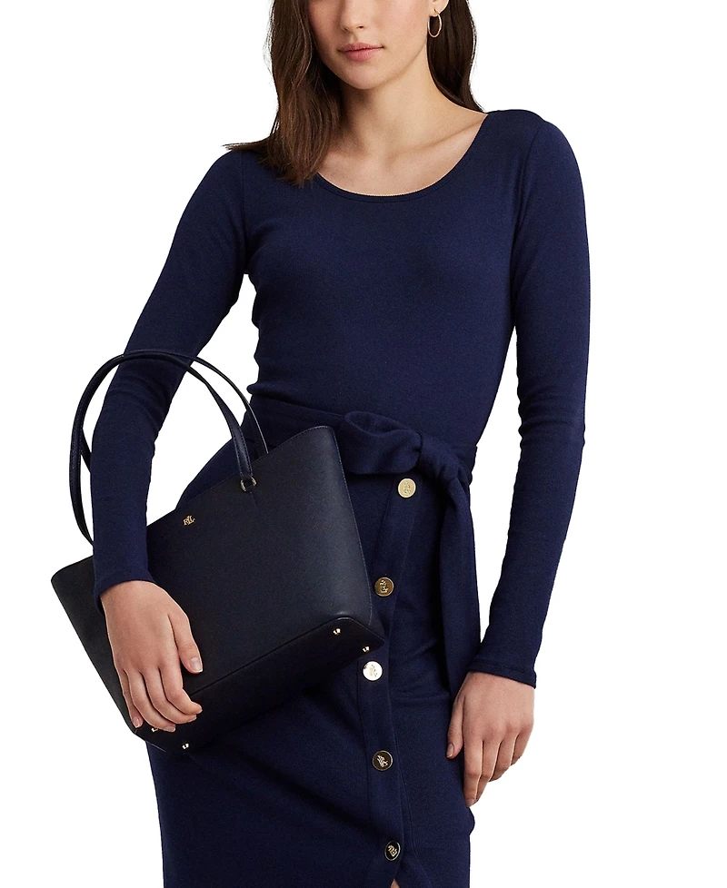 Lauren Ralph Crosshatch Leather Medium Karly Shopper Tote