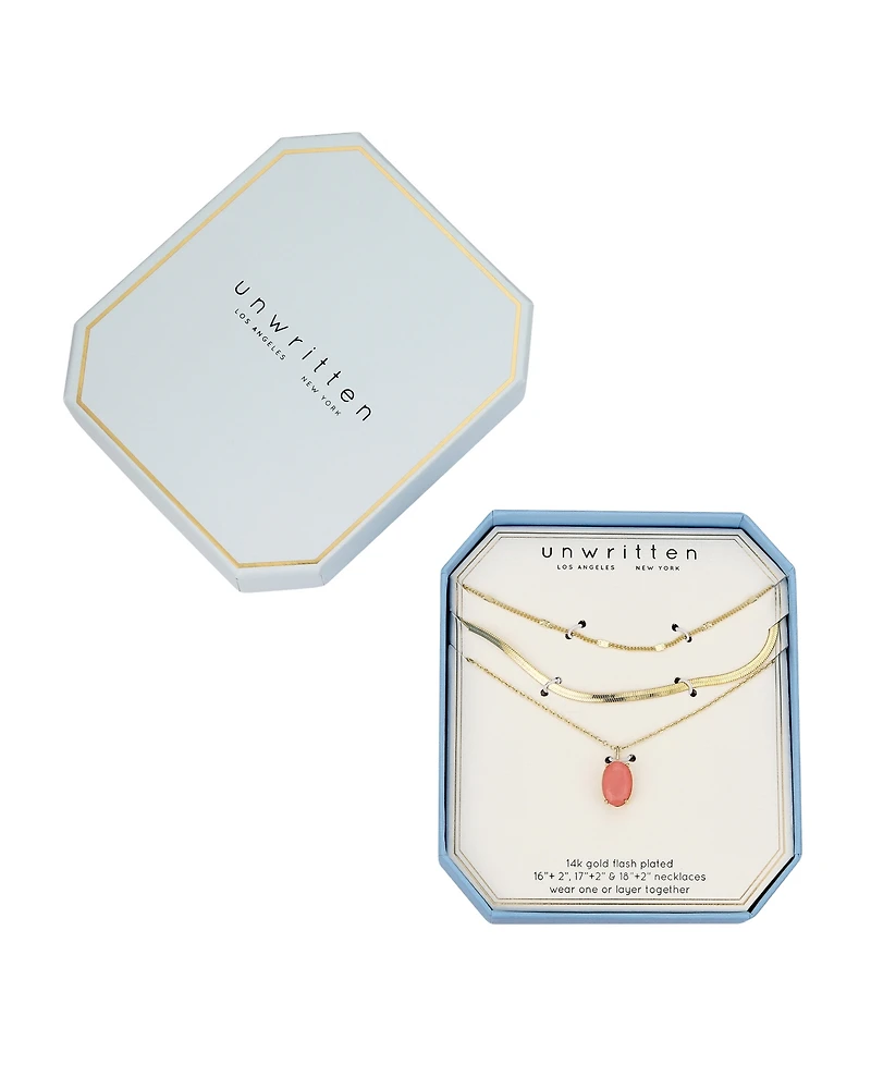 Unwritten Pink Oval 3-Piece Necklace Set