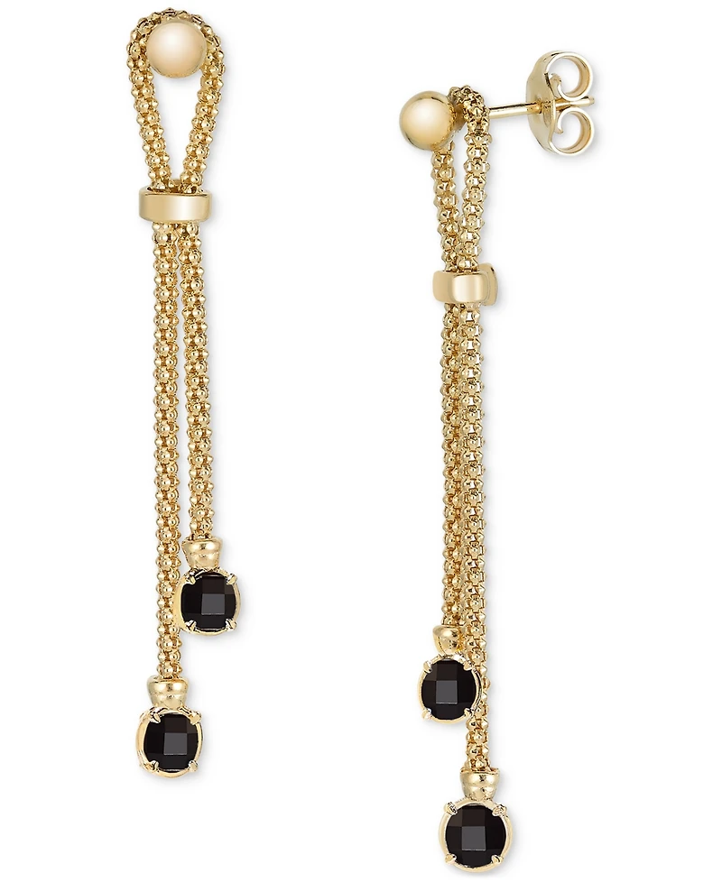Onyx Popcorn Chain Link Drop Earrings 14k Gold-Plated Sterling Silver (Also available Turquoise, Swiss Blue Topaz & Lapis)