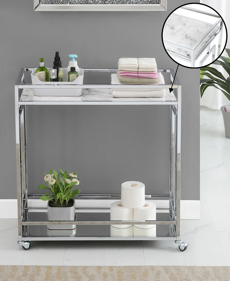 Convenience Concepts 29.25" Chrome Town Square Mirrored Bar Cart