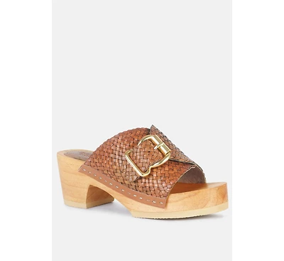 Yoruba Womens Braided Leather Buckled Slide Sandals