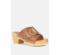 Yoruba Womens Braided Leather Buckled Slide Sandals