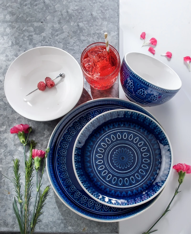 Euro Ceramica Fez 16 Pc. Double Bowl Dinnerware Set, Service for 4