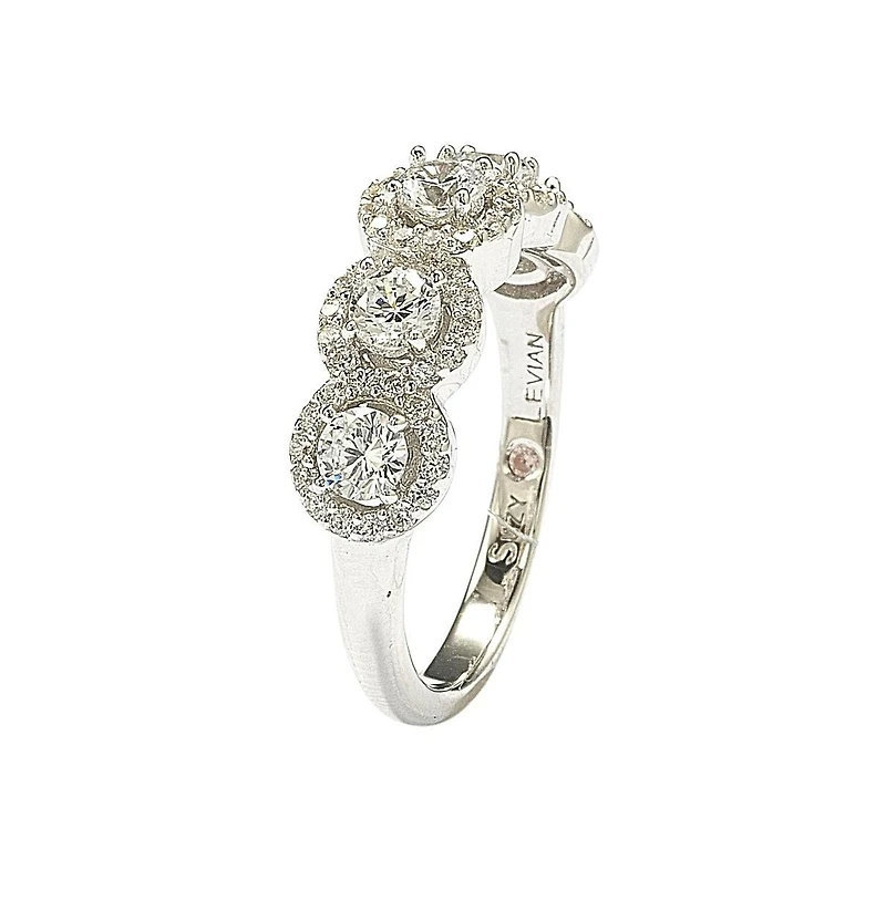 Suzy Levian Sterling Silver Cubic Zirconia 5-Stone Halo Ring
