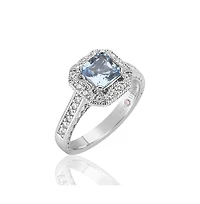 Suzy Levian Sterling Silver Asscher Cut Cubic Zirconia Aquamarine Engagement Ring