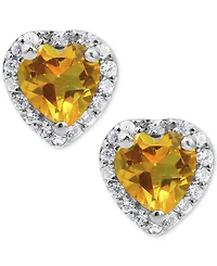 Citrine (7/8 ct. t.w.) & White Zircon (1/4 ct. t.w.) Halo Stud Earrings in Sterling Silver