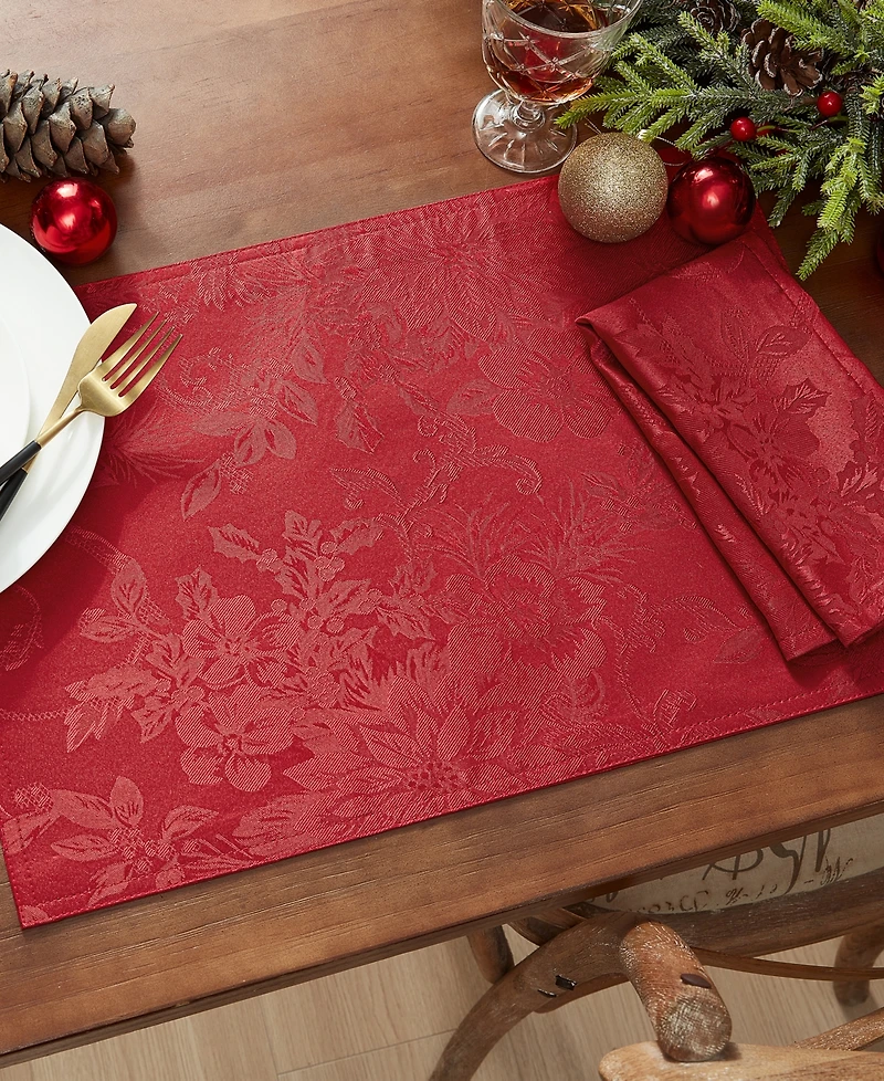 Elrene Poinsettia Elegance Jacquard Holiday Placemat, Set of 4