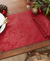 Elrene Poinsettia Elegance Jacquard Holiday Placemat, Set of 4