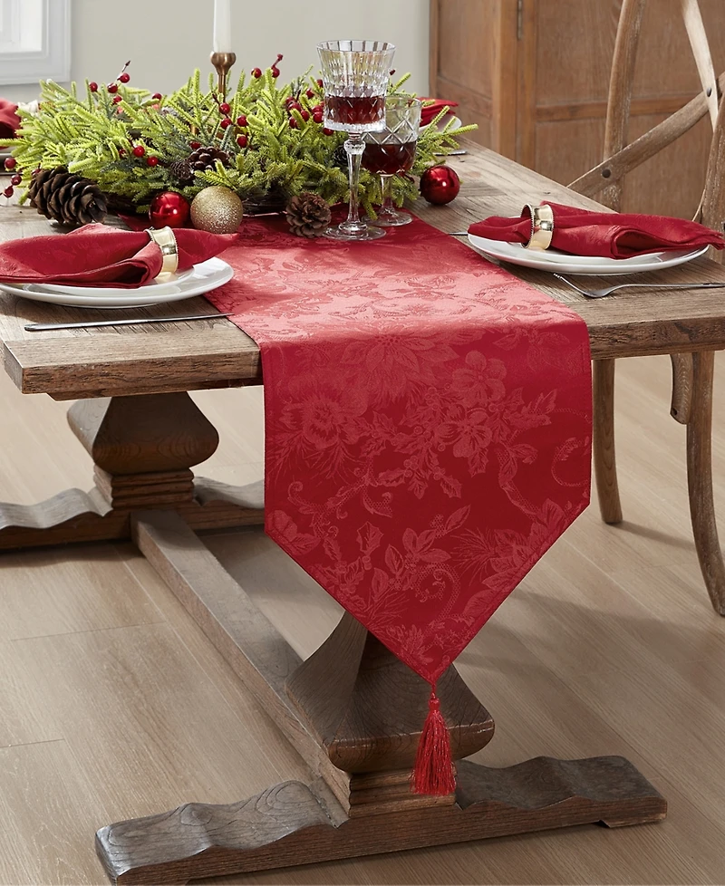 Elrene Poinsettia Elegance Jacquard Holiday Table Runner