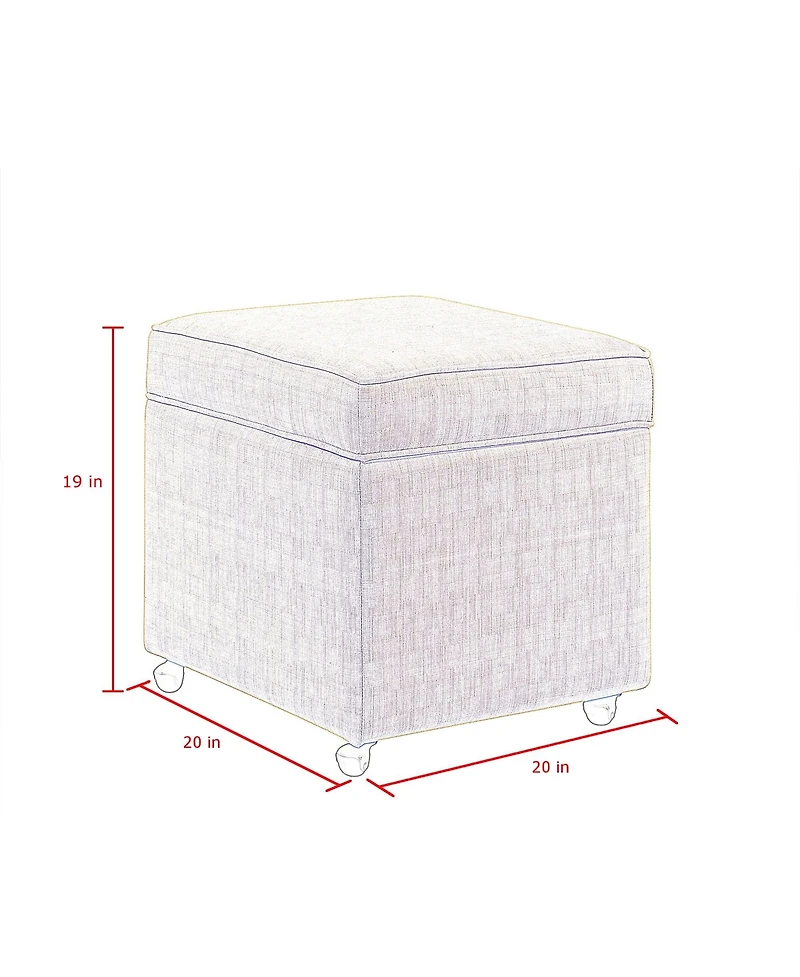 Inspired Home Laurie Linen Hidden Storage Castered Legs Ottoman