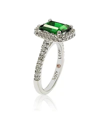 Suzy Levian New York Sterling Silver Emerald-cut Cubic Zirconia Halo Engagement Ring