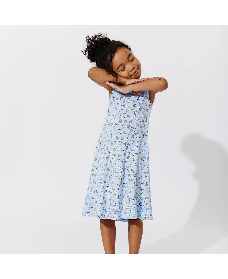 Bellabu Bear Toddler| Child Girls Blue Milk & Cookies Dress