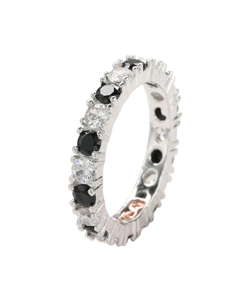 Suzy Levian Sterling Silver Cubic Zirconia Alternating Stone Eternity Band Ring