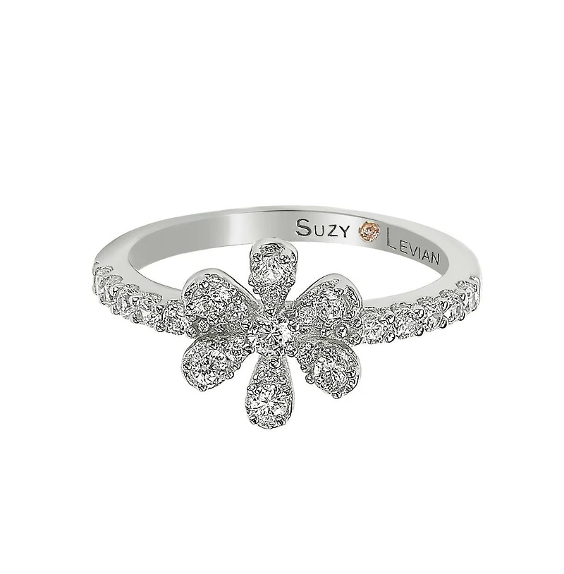 Suzy Levian Sterling Silver White Cubic Zirconia Flower Ring