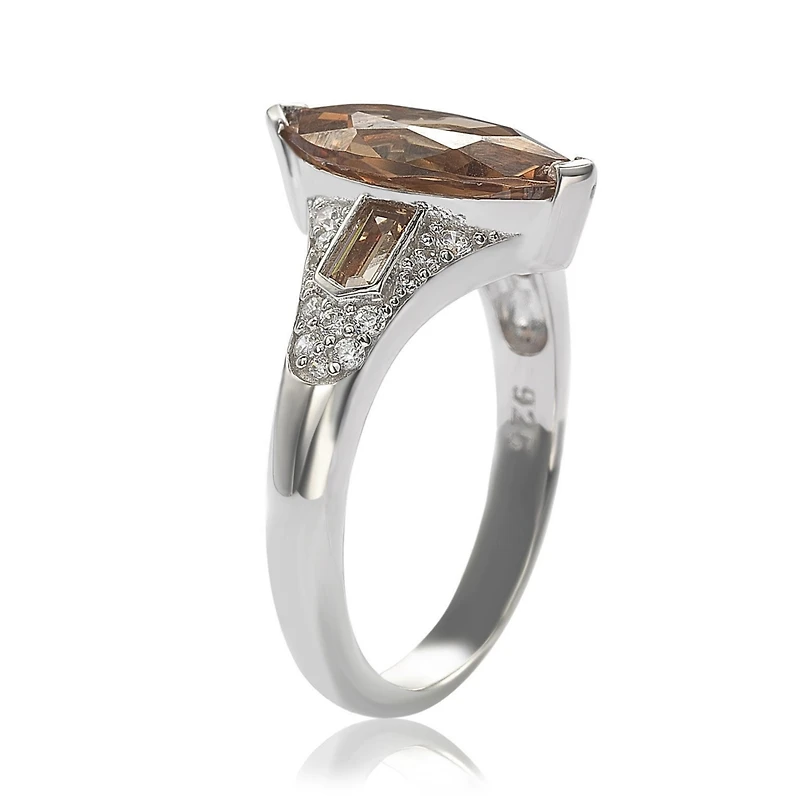Suzy Levian Sterling Silver Cubic Zirconia Brown Marquise Center Stone Ring