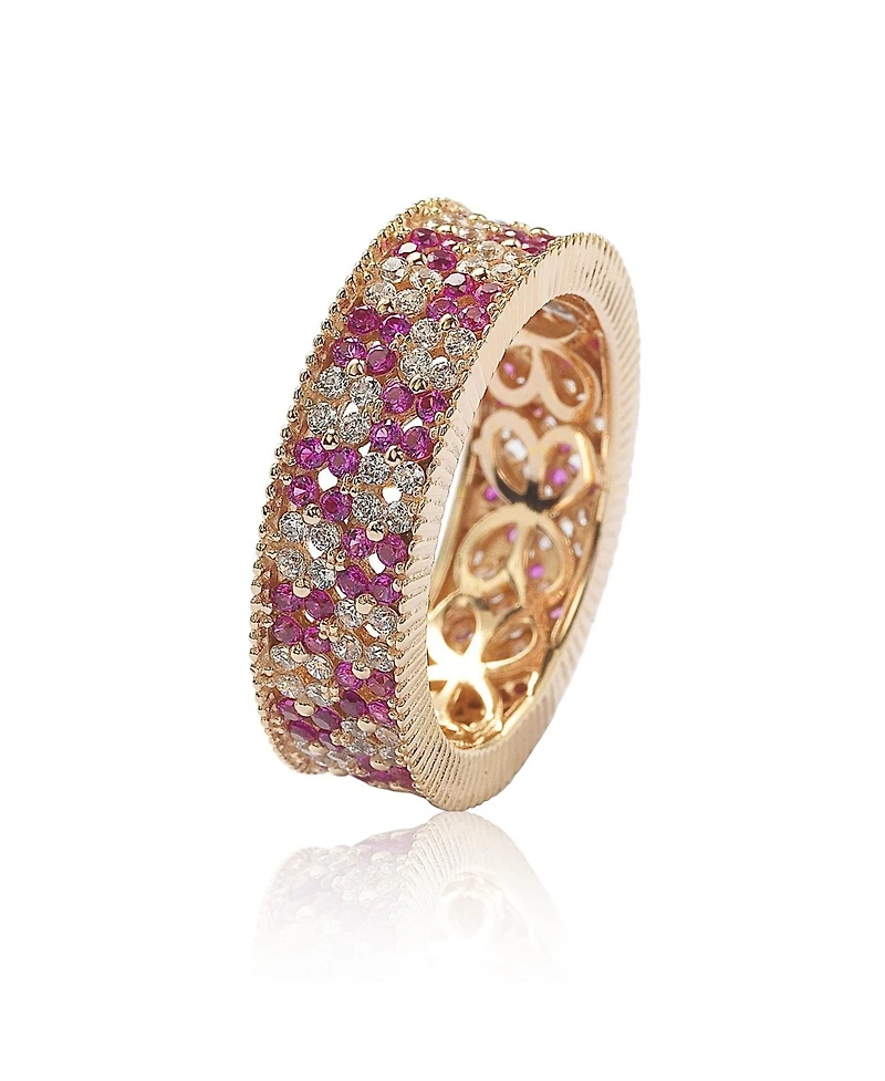 Suzy Levian Sterling Silver Cubic Zirconia Double Floral Eternity Band Ring