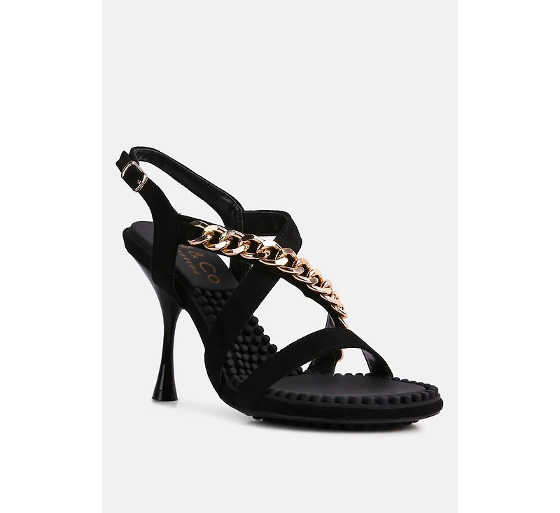 Domeda Womens Metal Chain Embellished Sandals