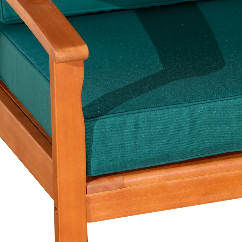 Simplie Fun Deep Seat Eucalyptus Chair, Natural Oil Finish, Dark Green Cushions
