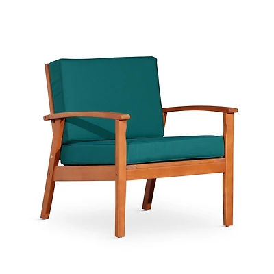 Simplie Fun Deep Seat Eucalyptus Chair, Natural Oil Finish, Dark Green Cushions