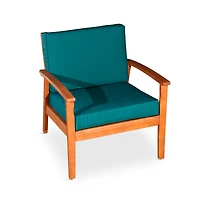 Simplie Fun Deep Seat Eucalyptus Chair, Natural Oil Finish, Dark Green Cushions