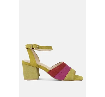 Mon-beau Women Fine Suede Block Heeled Sandal