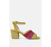Mon-beau Women Fine Suede Block Heeled Sandal