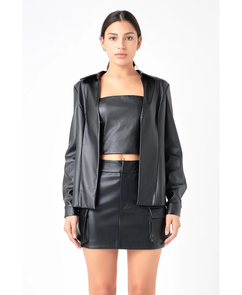 Women's Faux Leather Jacket Set
