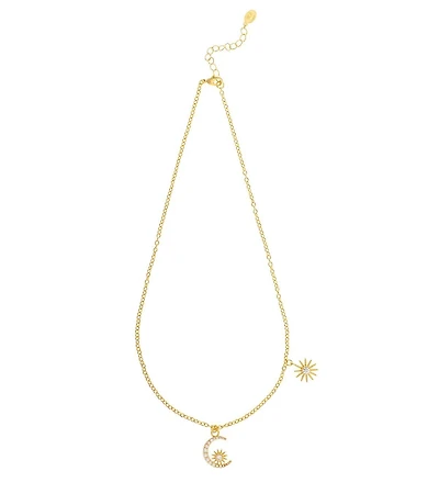 Cz Encrusted Moon & Star Necklace