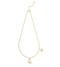 Cz Encrusted Moon & Star Necklace