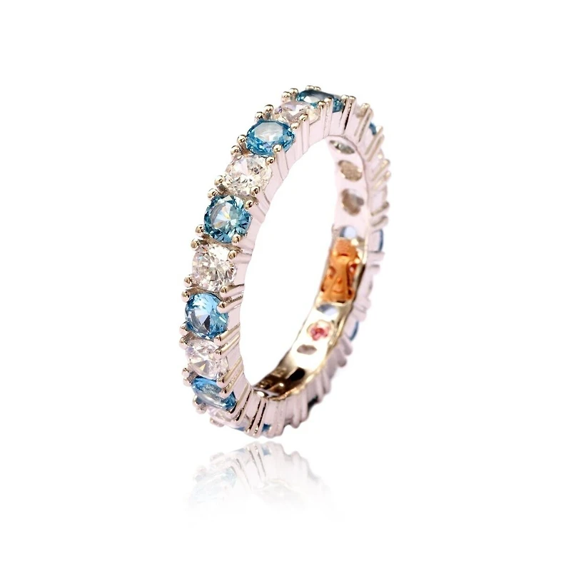 Suzy Levian Sterling Silver Cubic Zirconia Alternating Stone Eternity Band Ring