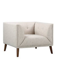 Hudson 39" Linen and Walnut Legs in Mid-Century Button-Tufted Chair