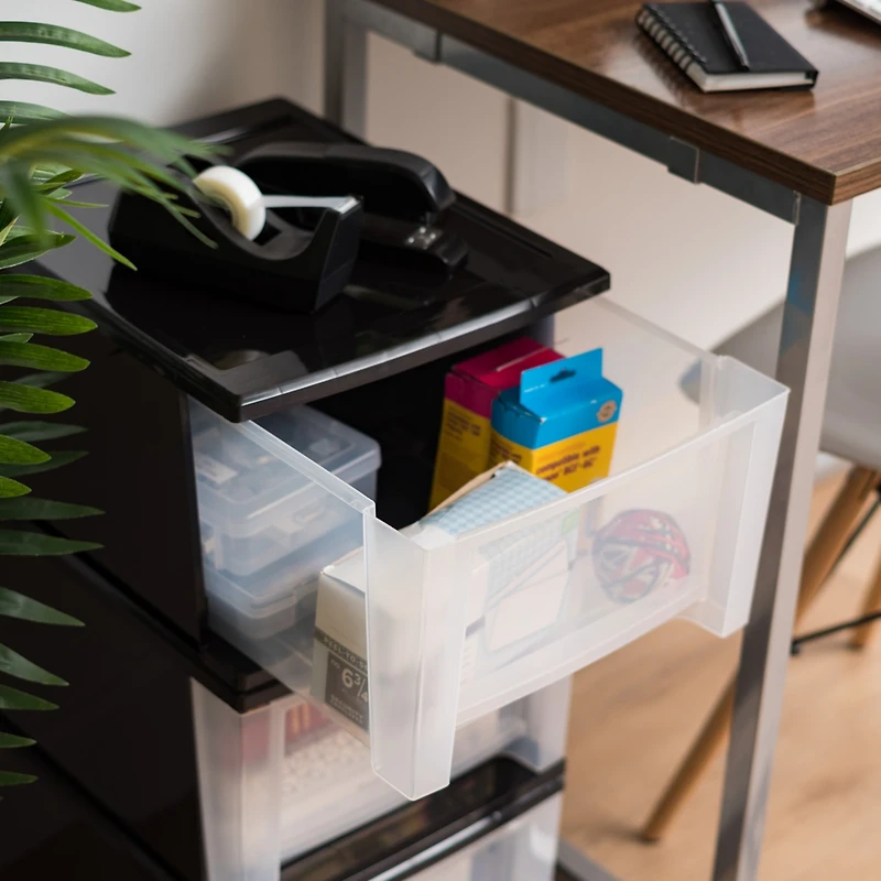Iris 17 Qt. Plastic Stackable Storage Drawers, Medium, 4 Pack, Black
