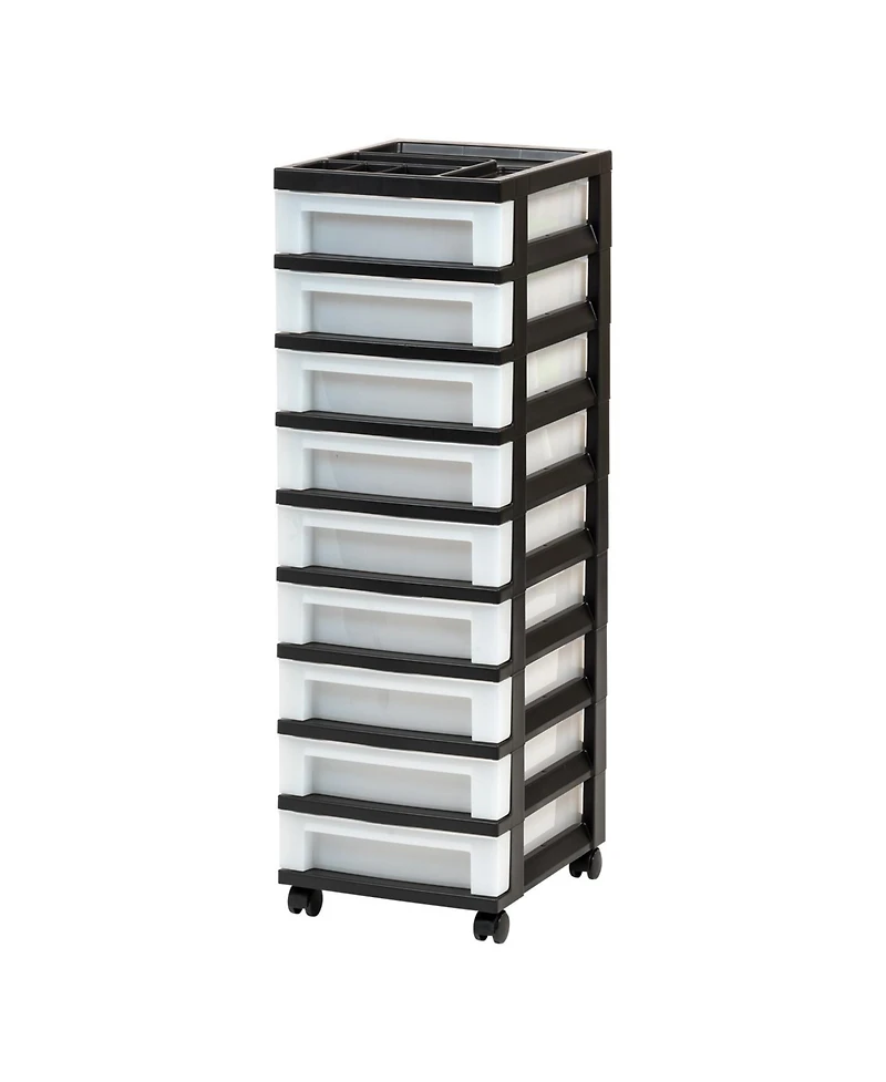 Iris 9-Drawer Storage Cart with Organizer Top, Black