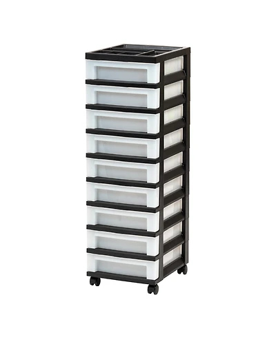 Iris 9-Drawer Storage Cart with Organizer Top, Black