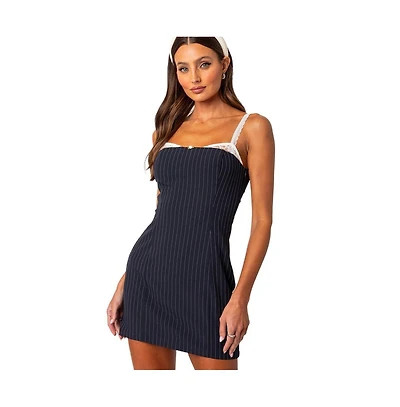 Women's Pinstripe bra detail mini dress