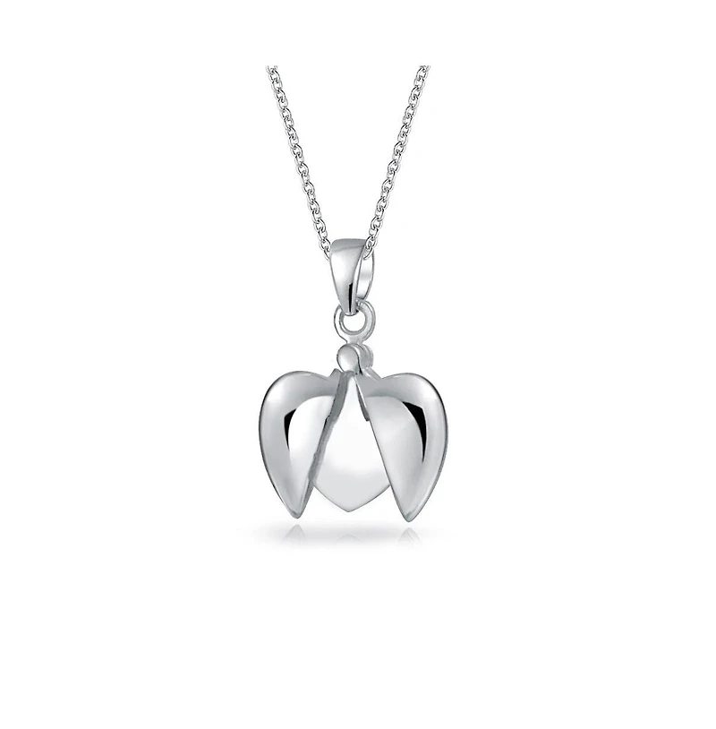 Inspirational My Angel Word Opening Heart Shape Angel Wing Locket Pendant Necklace .925 Sterling Silver