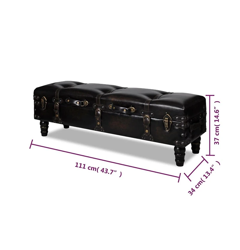 Storage Bench 43.7" Dark Brown Solid Wood Pine&Faux Leather