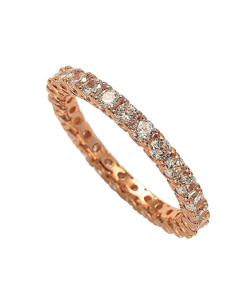 Suzy Levian Sterling Silver Cubic Zirconia Pave U-Shape Setting Eternity Band Ring