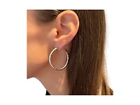 Rhodium Hammered Satin Hoop Earrings 1.5"