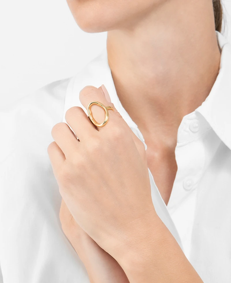 Adornia Gold-Tone Open Hammered Oval Ring