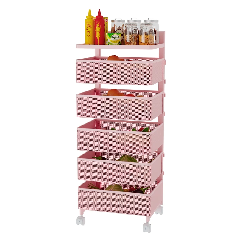 4-tier Rotating Storage Trolley, Movable Organizer with Wheels for Office, Living Room, Kitchen
