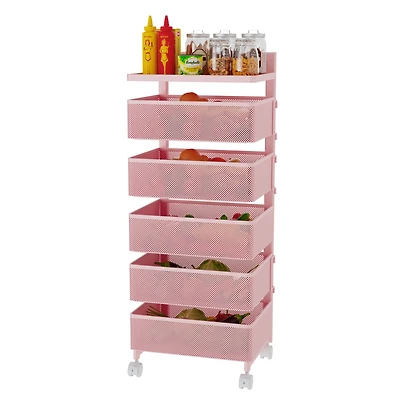 4-tier Rotating Storage Trolley, Movable Organizer with Wheels for Office, Living Room, Kitchen