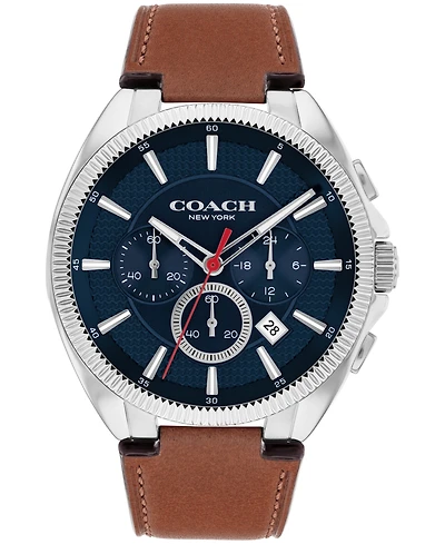 Coach Men's Jackson Saddle Leather Strap Watch 45mm