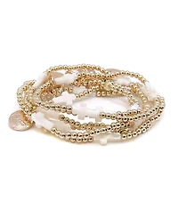 Bowood Lane Non-Tarnishing Gold Filled, 4mm Ball and Mother Of Pearl Cross Stretch Bracelet