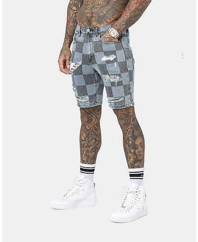 Saint Morta Men's Vintage-like Checks Denim Shorts