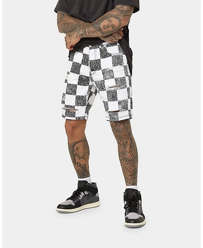 Saint Morta Men's Vintage-like Checks Denim Shorts